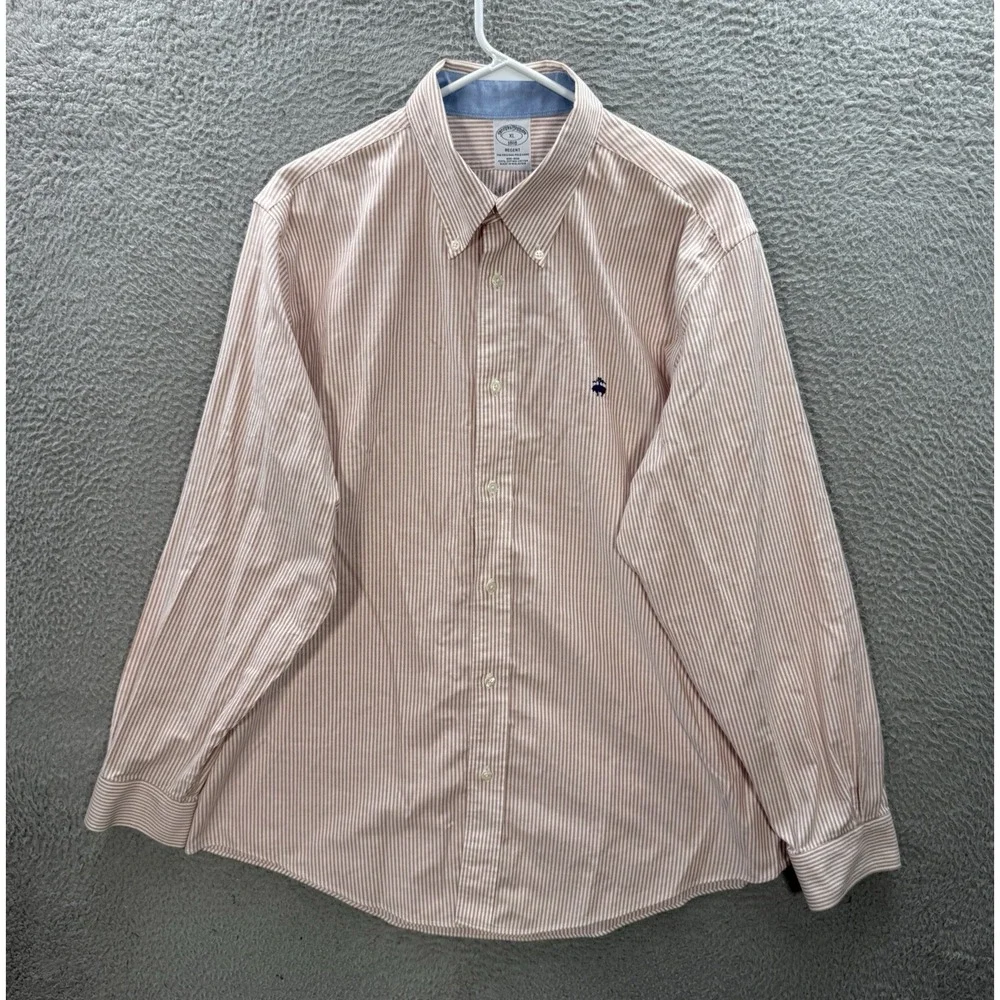 Brooks Brothers Shirt Adult XL Red‎ White Striped 1818 Regent Fit Casual Preppy